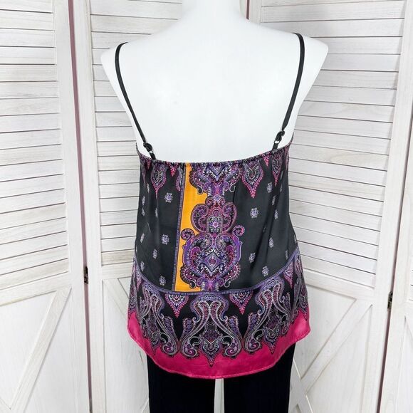 Express Damask Paisley Satin Camisole Tank Top Black Pink Multi Large Y2K Boho - Picture 4 of 13